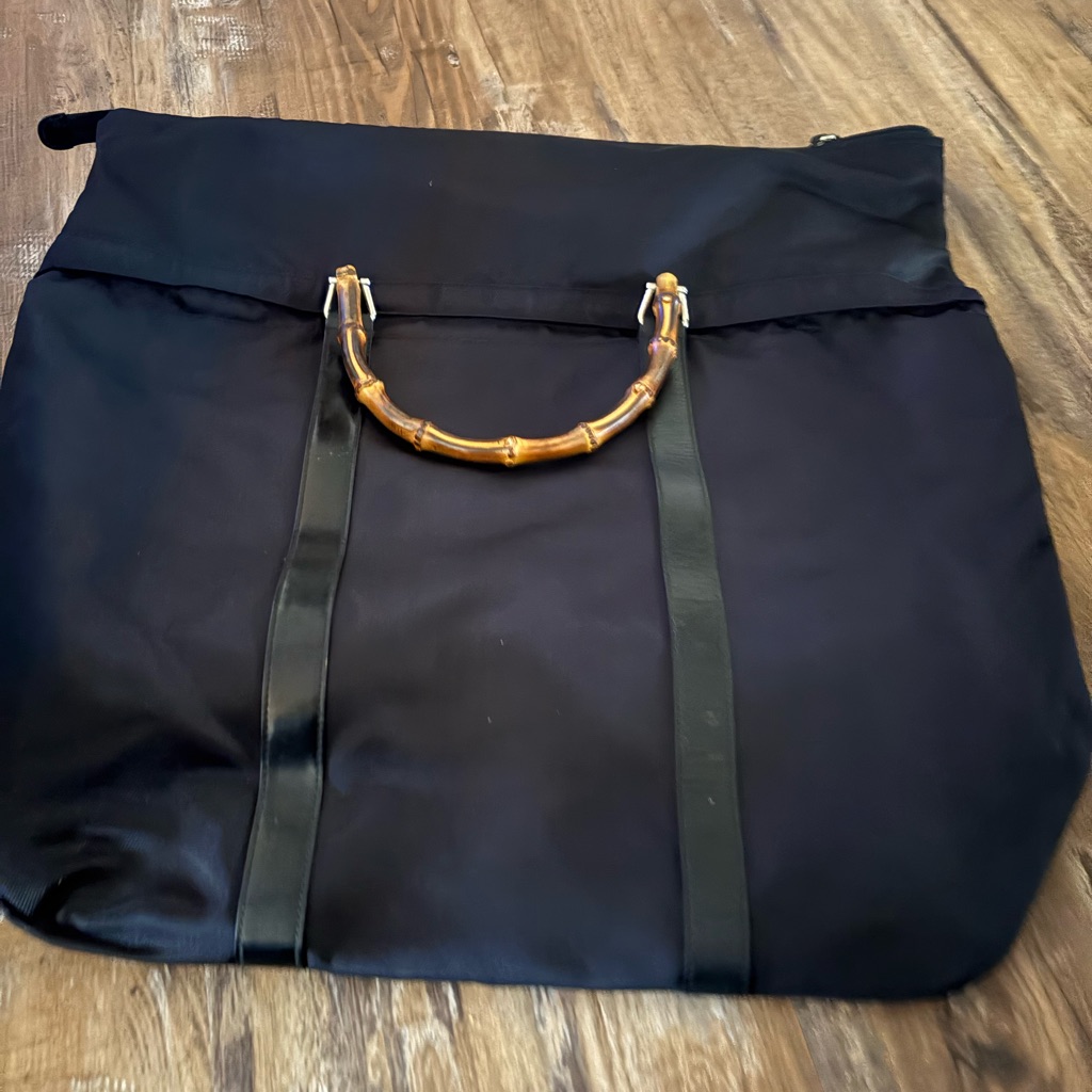 Gucci Vintage Nylon Black Tote With Bamboo Handle